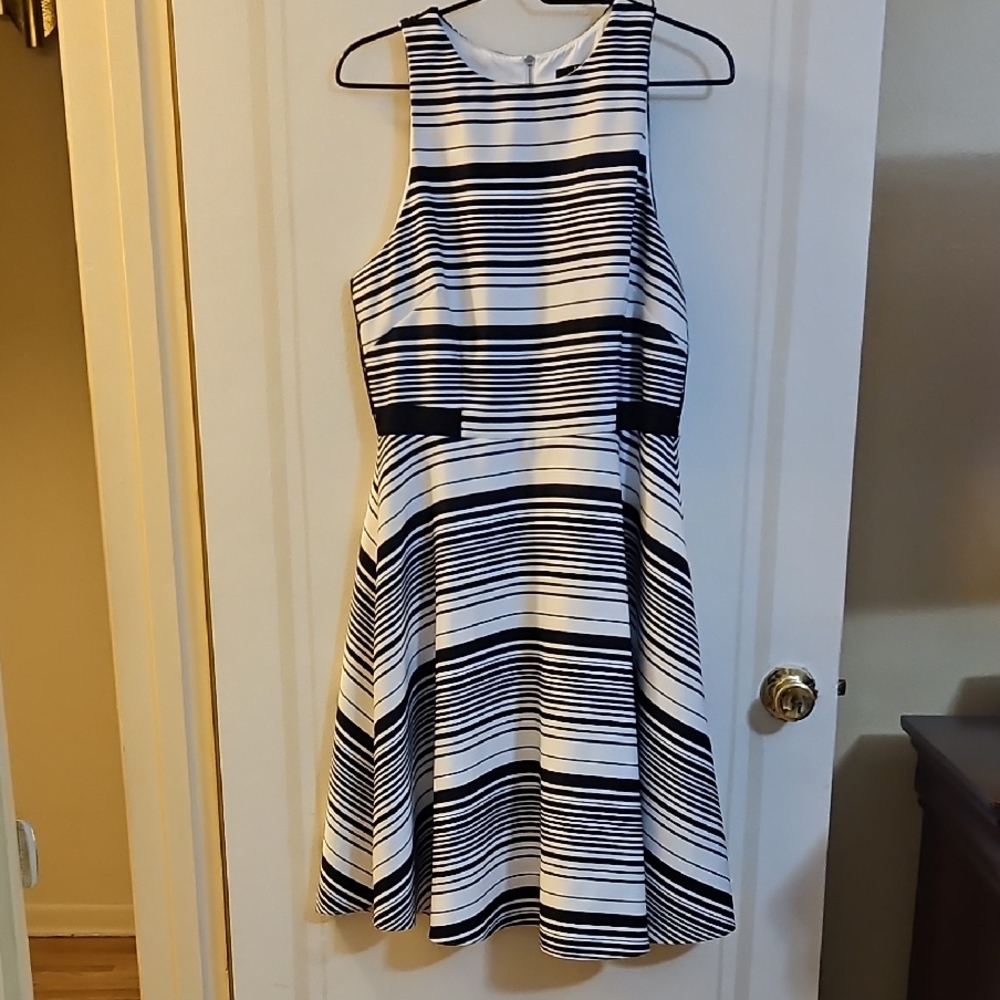 Alex Marie Black and White Striped Midi Dress
